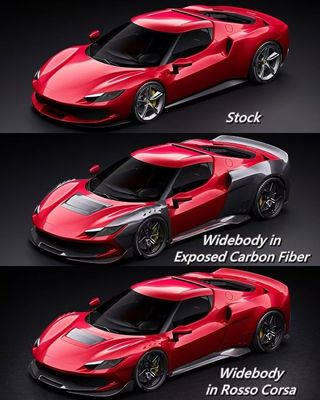 فيراري 296 الأحمر مجموعة الجسم للسيارات ZE Style Diffuser Carbon Fiber Spoiler