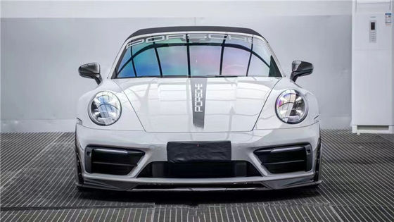 لـ بورشه 992s كيس جسم ألياف الكربون 992s AE Style خشب ألياف الكربون أمام شفتي Diffuser Spoiler Side Skirt